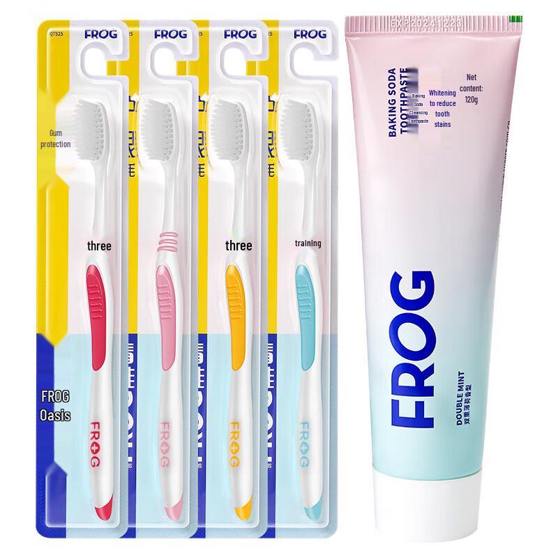Frog D525 Adult Soft Bristle Toothbrush & Baking Soda Toothpaste 3-Set Pack