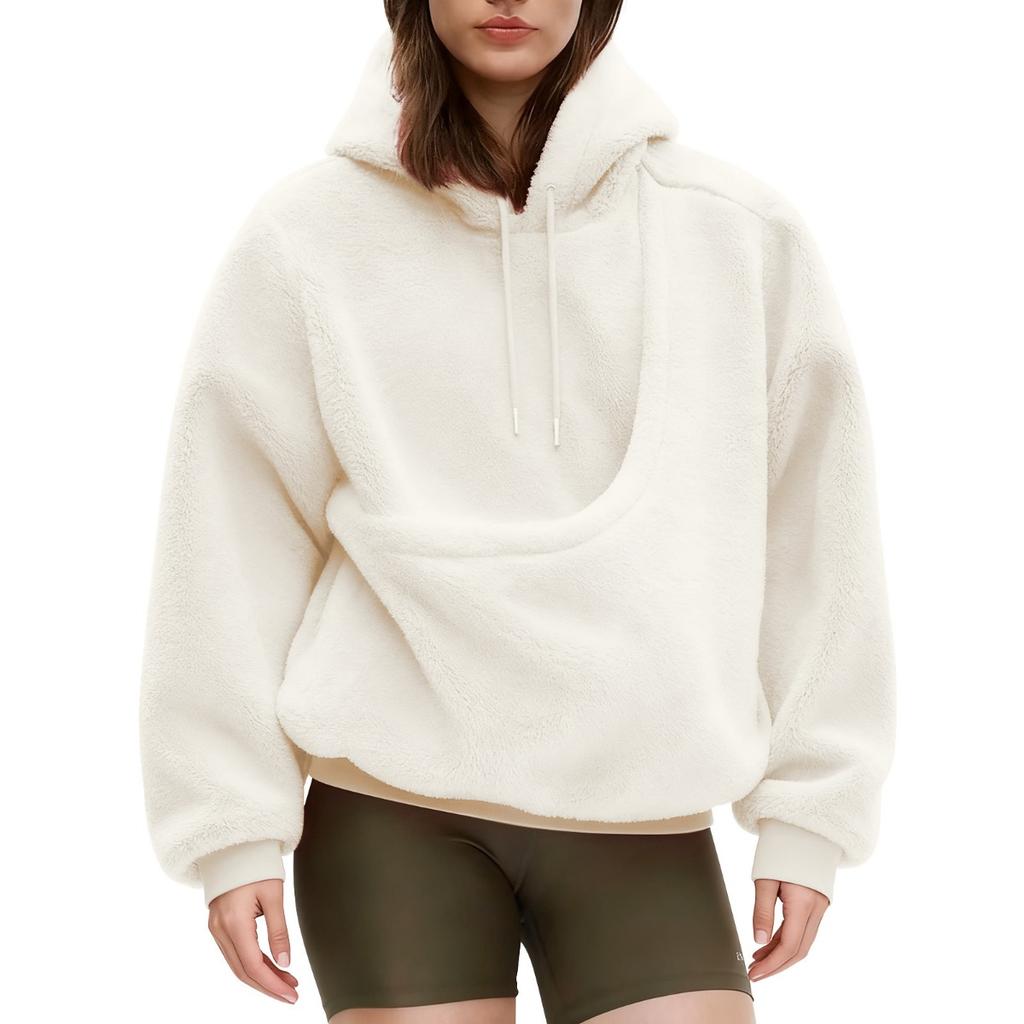 New Women's Solid Color Hooded Kangaroo Pocket Loose Pullover Sweatshirt, Fall Winter Casual Top for European American