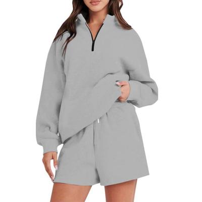 Women's Fashion Casual Solid Color Print Long Sleeve Shorts Suits