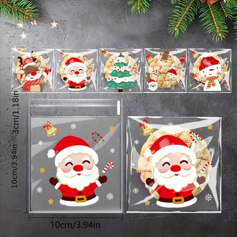 100pcs Christmas Treat Bags - Self-Sealing, Disposable Opp Candy & Cookie Pouches With Festive Cartoon Designs For Holiday Gifti