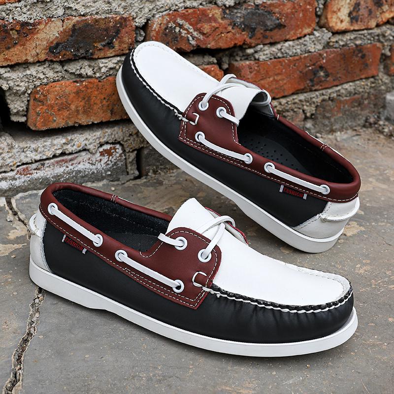 Color Matching Non-slip Men Driving Shoes New Leather Breathable Men Peas Shoes British Casual Sneakers Handmade Man Boat Shoes