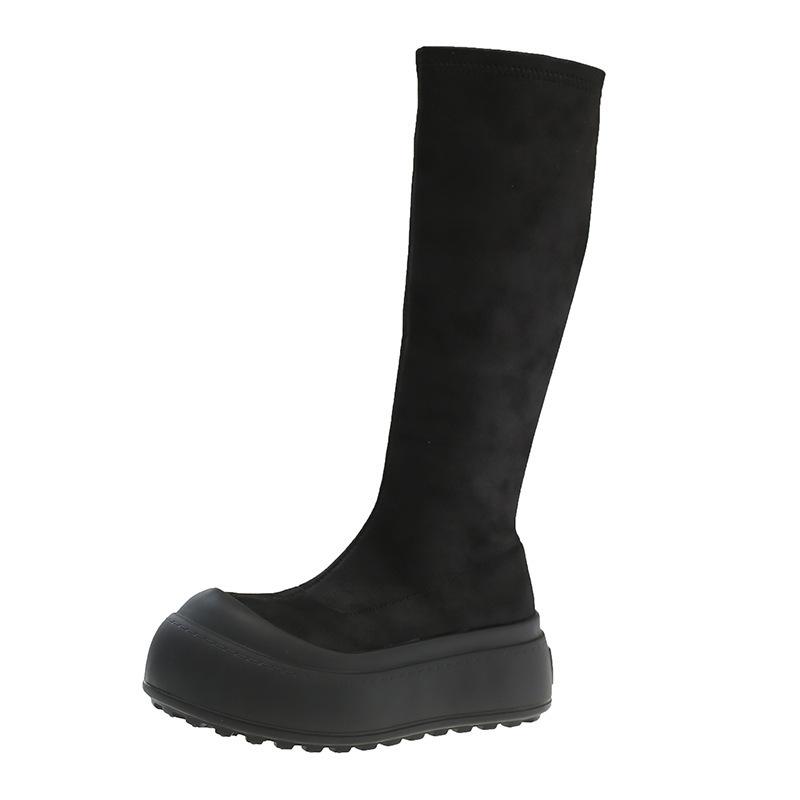 Long boots comfortable autumn elastic boots Korean version of women's heightening waterproof table thin boots new thick-soled versatile round head