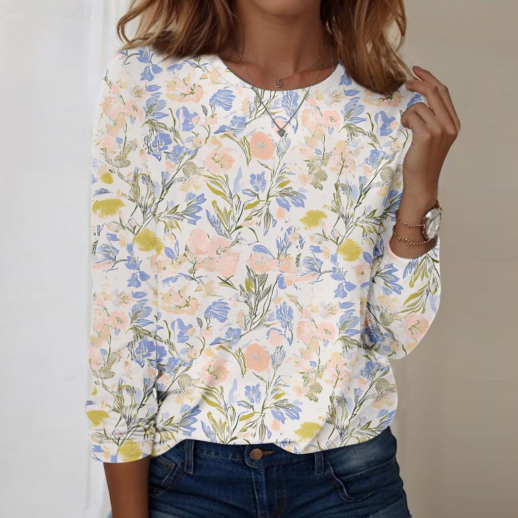 Langarmshirts für Damen, niedlicher Aufdruck, Grafik-T-Shirts, Blusen, lässig, Übergröße, Basic-Tops, Pullover