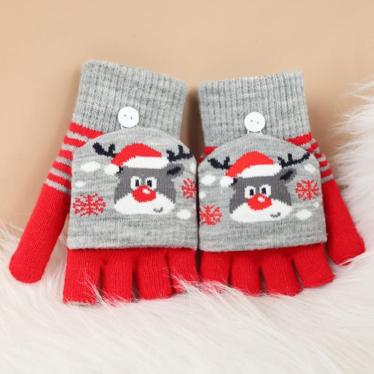 Soft Winter Gloves Warm Mitten Flip Half&Full Finger Christmas Convertible Glove