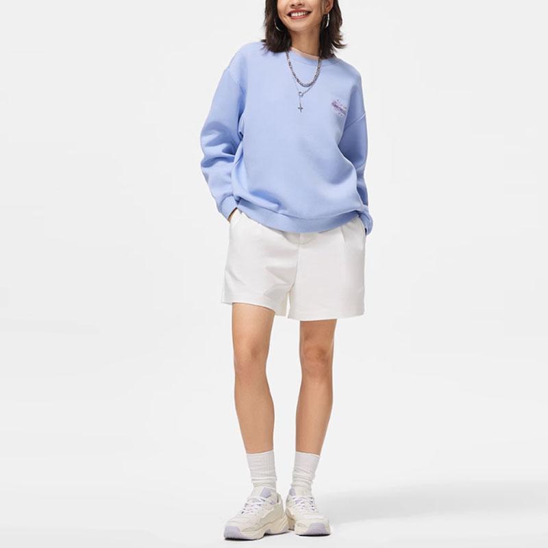 Li Ning Sports Trend Series Letter Print Casual Crew Neck Pullover Sweatshirt Women Sweatshirt Chuan-Gray-Blue AWDU038-5