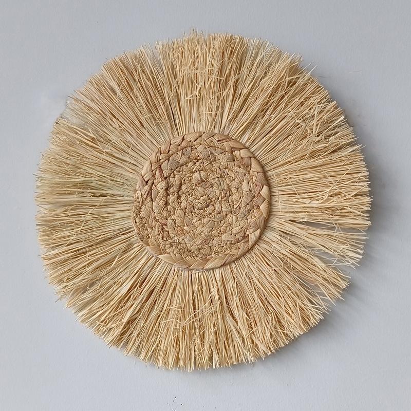 Bohemian Round Wall Hanging, Woven Rattan Macrame Wall Decor for Bedroom Living Room Dining Room Home Decor