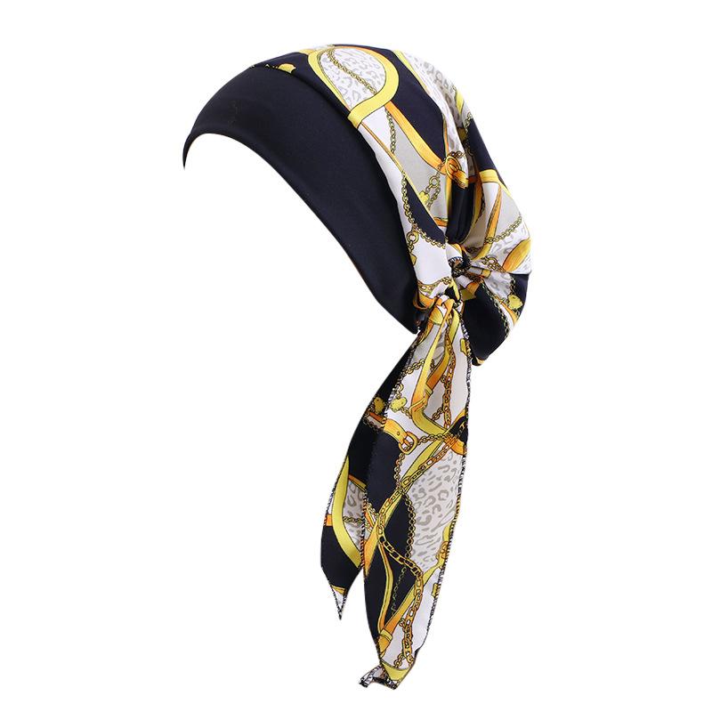 Ethnic Style Strap Headscarf Cap, Elastic Wide-Edge Streamer Headband Chemotherapy Cap Home Hat Jdt-329C