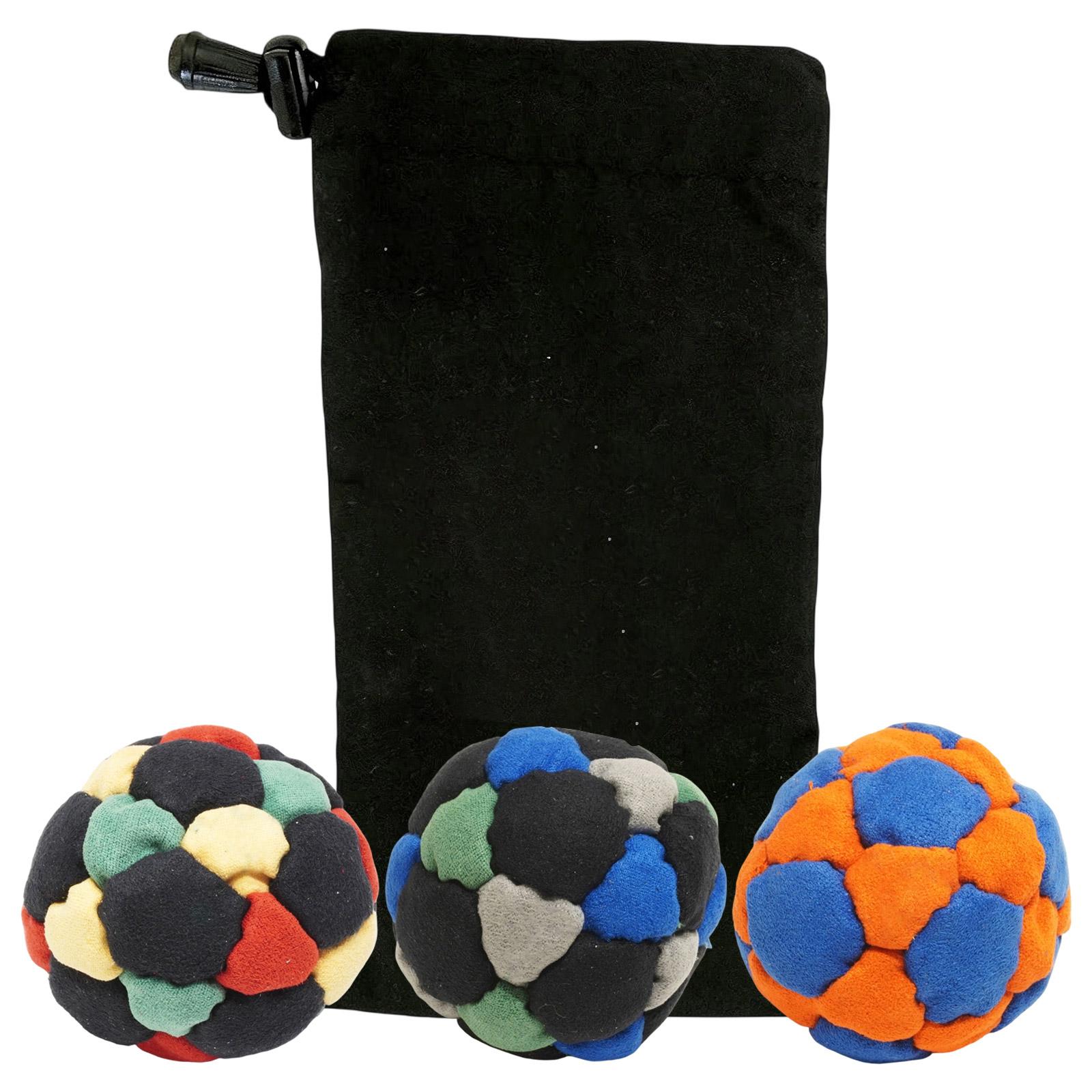 3 Piece Soft Fabric Soccer Pattern Set with Drawstring Storage Bag for Juggling and Footbag Training One Size