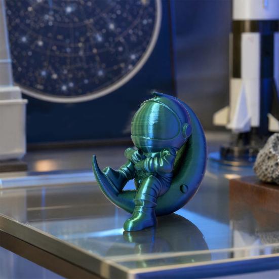 Yousheng 3D Printed Moon Astronaut Figurine, Sitting on Crescent Moon Spaceman Statue, Astronaut Desktop Decoration for Home