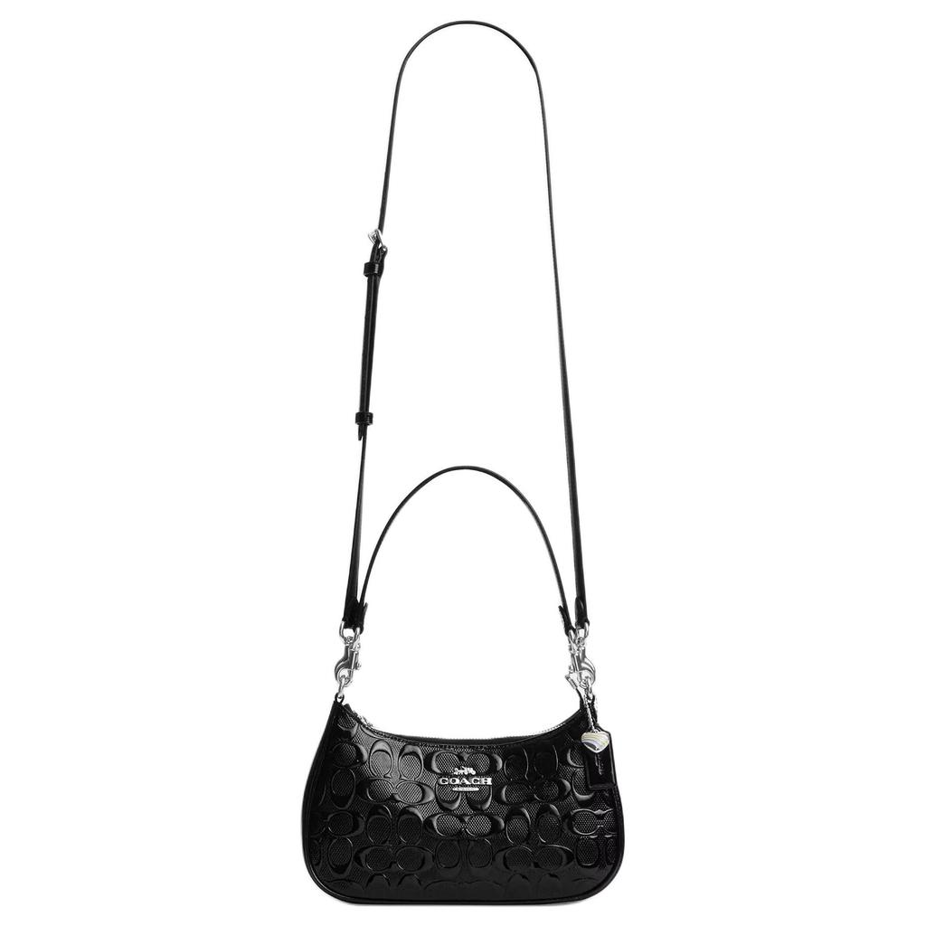 Coach Teri 25 Classic Logo Signature Patent Leather And Smooth Leather Crossbody Shoulder Bag Medium Women Bags Silver Black CDY98-SVBK