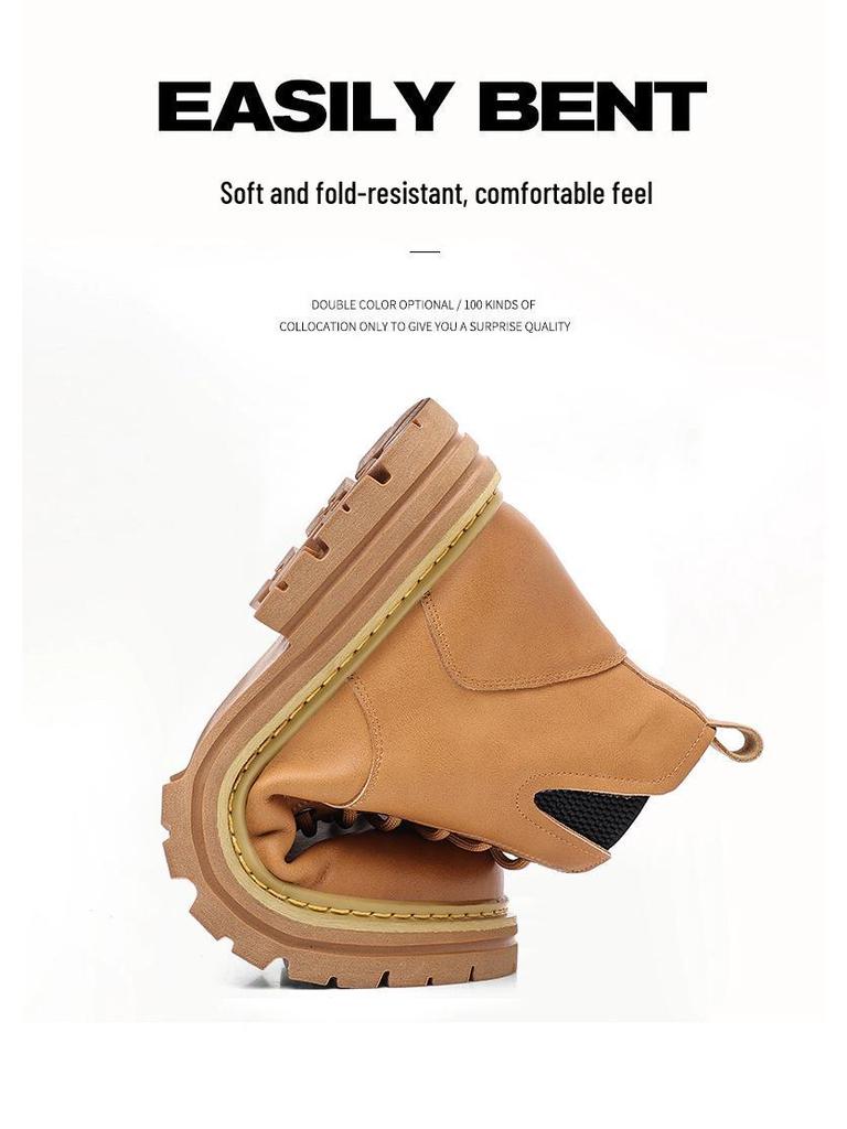 Men's British Style High-Top Yellow Martin Boots: Autumn/Winter Velvet Mid-Tops