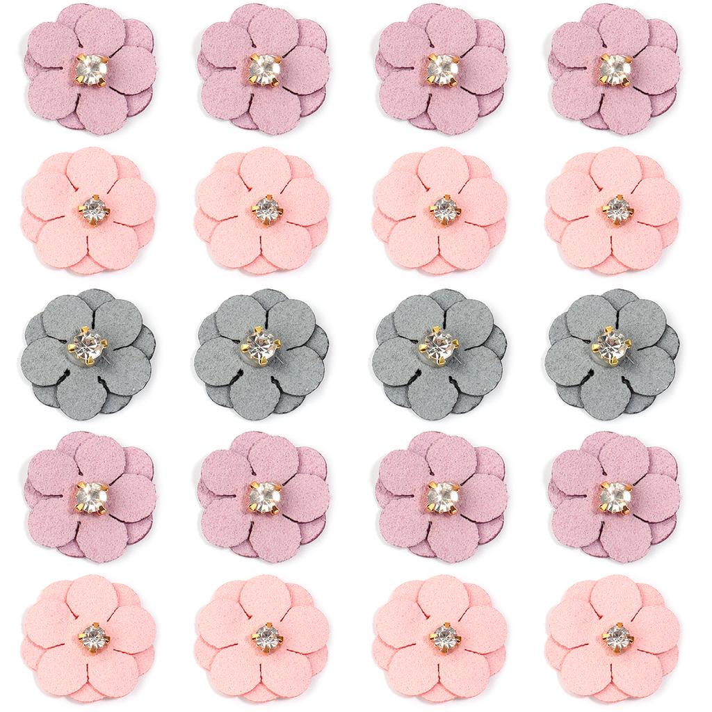 20Pcs Imitation Leather Flower with Diamond Colorful Fabric Flowers for Headdress Clothing Patches Hairpin Brooch Accessories