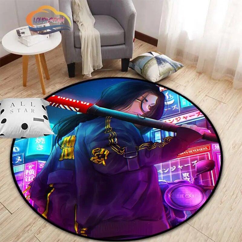 Anime Tokyo Revengers Kulatý koberec kreslený prostor Koberec do obývacího pokoje Kuchyně Jídelna Dětské koberce Podložka na jógu