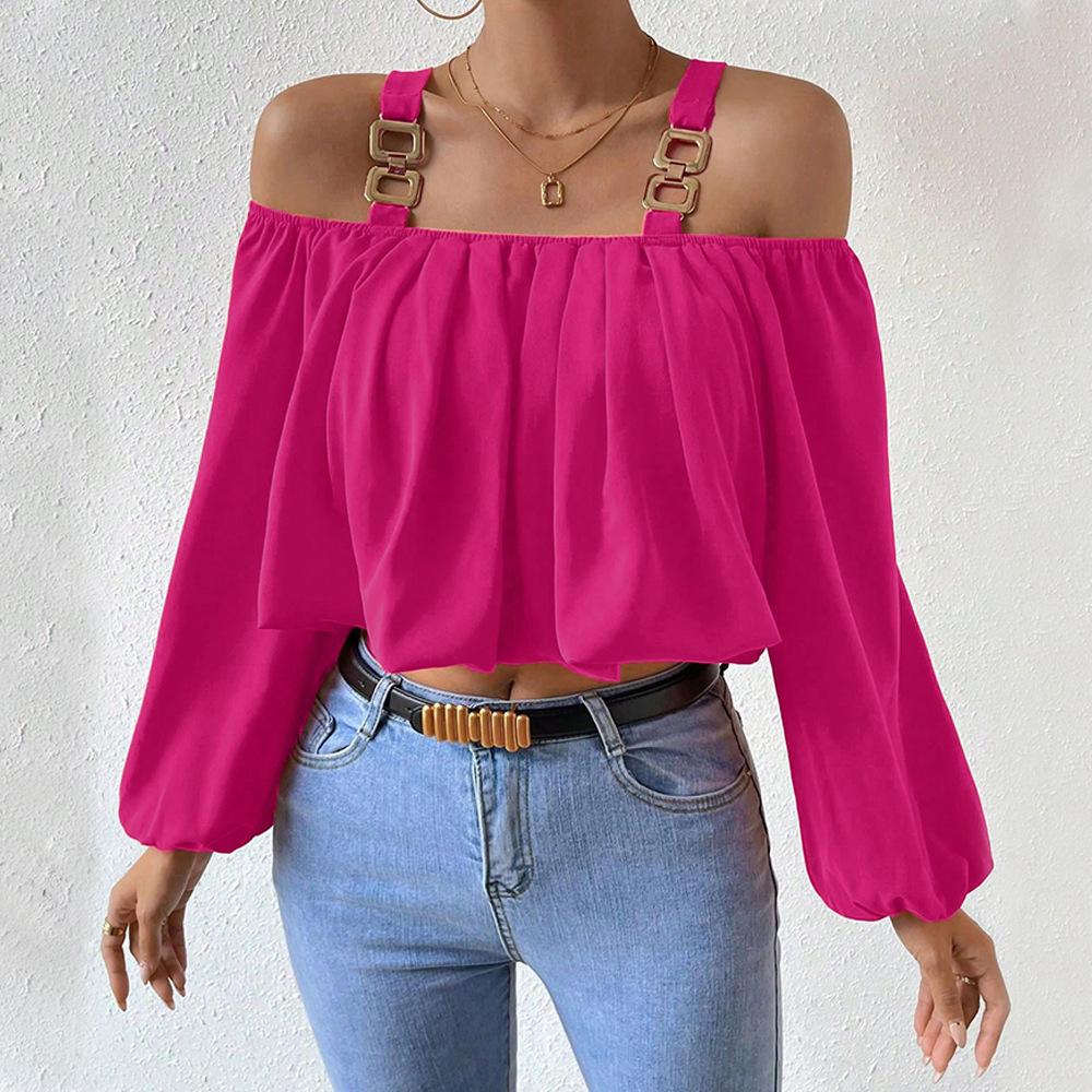 Spring new rose red suspender women s casual solid color long-sleeved short top S розы красного