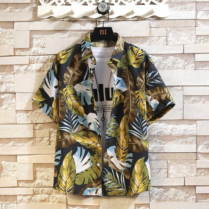 Men's floral shirt men's short-sleeved summer casual Hawaiian beach shirt