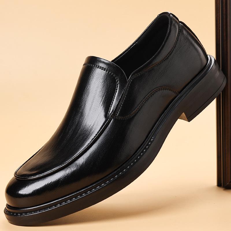 Men's Casual Slip-On Work Shoes Breathable Anti-Slip Wedding Groom Formal Business Leather Shoes Rubber Sole Adult Footwear