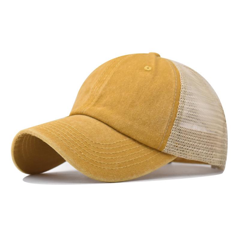 Unisex Washed Cotton Baseball Cap - Deep Crown Vintage Mesh Back Hat, Breathable Outdoor Adjustable Visor