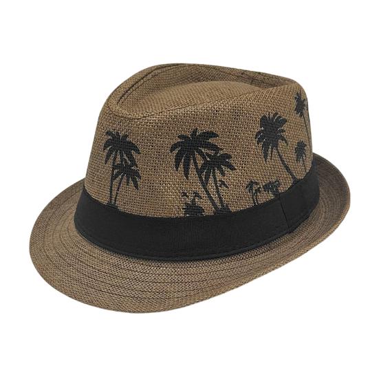 Vacation Beach Hat Straw Hat with Coconut Woven Sun Protection Tree Pattern Retro кофейный