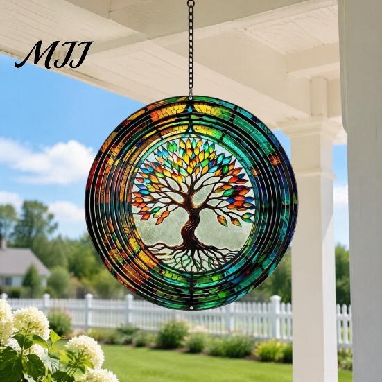 Easy Install Hanging Ornament Outdoor Owl/Hummingbird/Flower/Tree of Life/Rooster Wind Spinners, Reflective Spinners Garden Decor, Bird Deterrents for