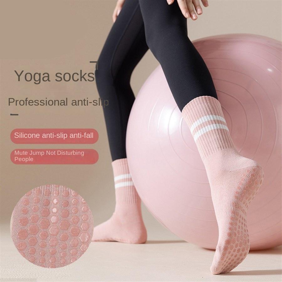 1 Pair of Women's Yoga Socks Skipping Rope Sports Pilates Indoor Anti Slip Floor Double Bar Mid Leg Socks