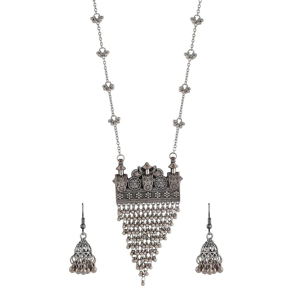 Fashion Latest Stylish Traditional Oxidised Silver Necklace Jewellery Set for Women