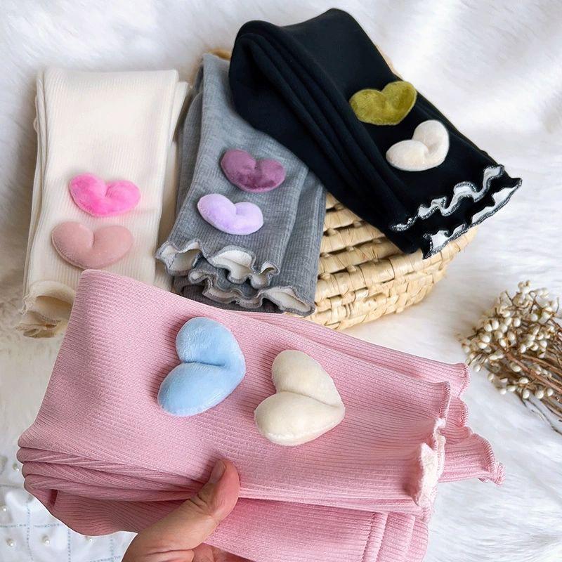 Girls' Fall/Winter Fleece-Lined Outerwear Pants Stylish Heart-Patterned Slim-Fit Fleece Leggings Children's Clothing