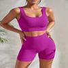 JYL Sports High Waist Tight Shorts Two Piece Ribbed Knit Sports Set