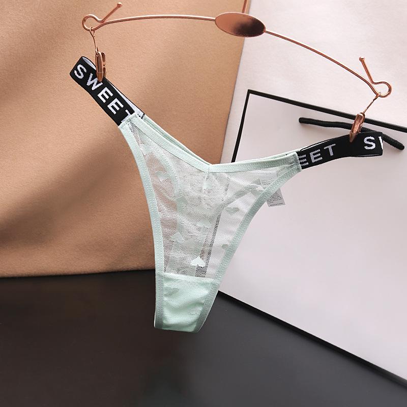 Plus Size Low Waist Mesh Thong with Letter Detail