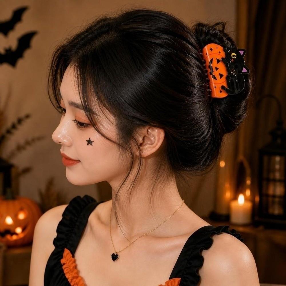 Cute Animal Pumpkin Shark Clip Strong Hold Black Cat Hair Claw Halloween Hair Claw Thick Hair