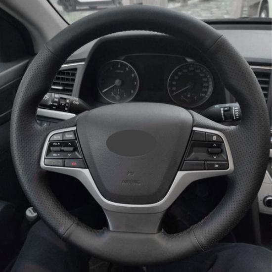 Black Sewing Leather Steering Wheel Cover For Hyundai Elantra 4 2016 2017 2018