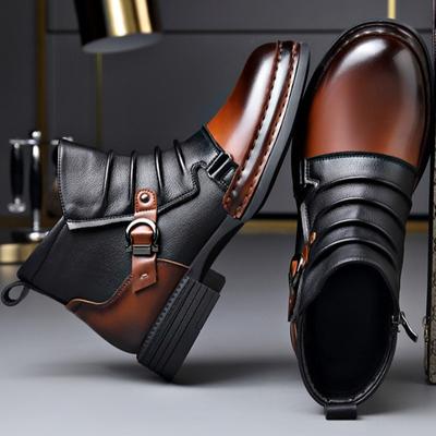 Men's Boots Fashion Genuine Leather Motorcycle Boots Winter Plush Warm Cotton Boots Men Chelsea Boot Retro British Ankle Booies