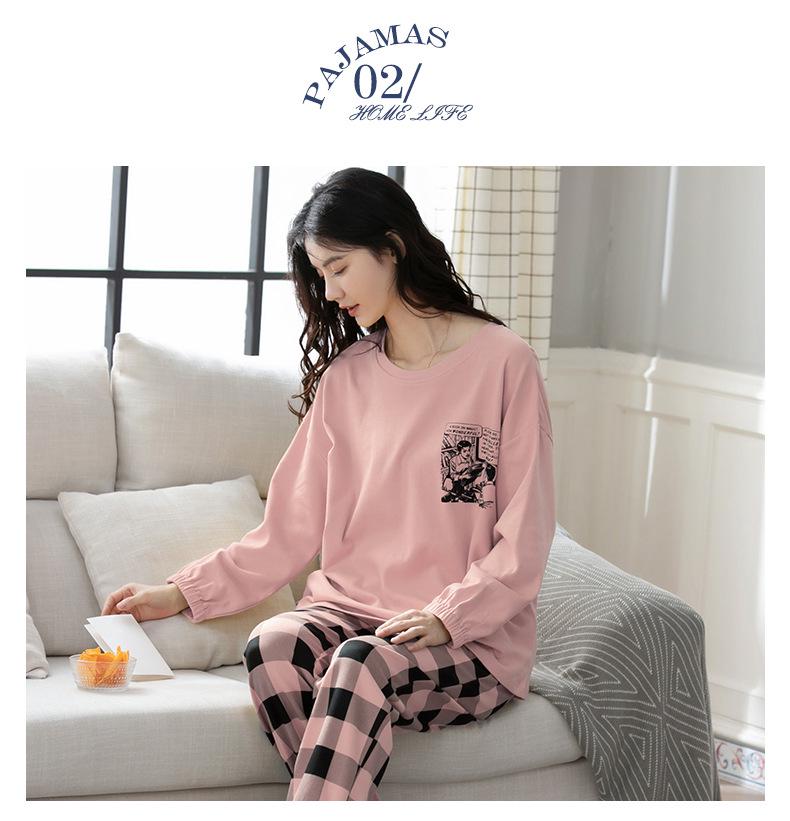 Aifen Teng Women's Pajamas Set: Pure Cotton, Long Sleeve, Long Pants, Casual Home Wear, Suitable for Spring, Autumn, and Winter.