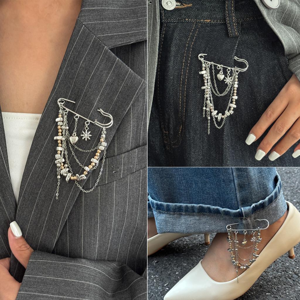 Irregular Style Design Ccb Beaded Chain Fringed Brooch, Simple Metal Love Pin Pants Anklet