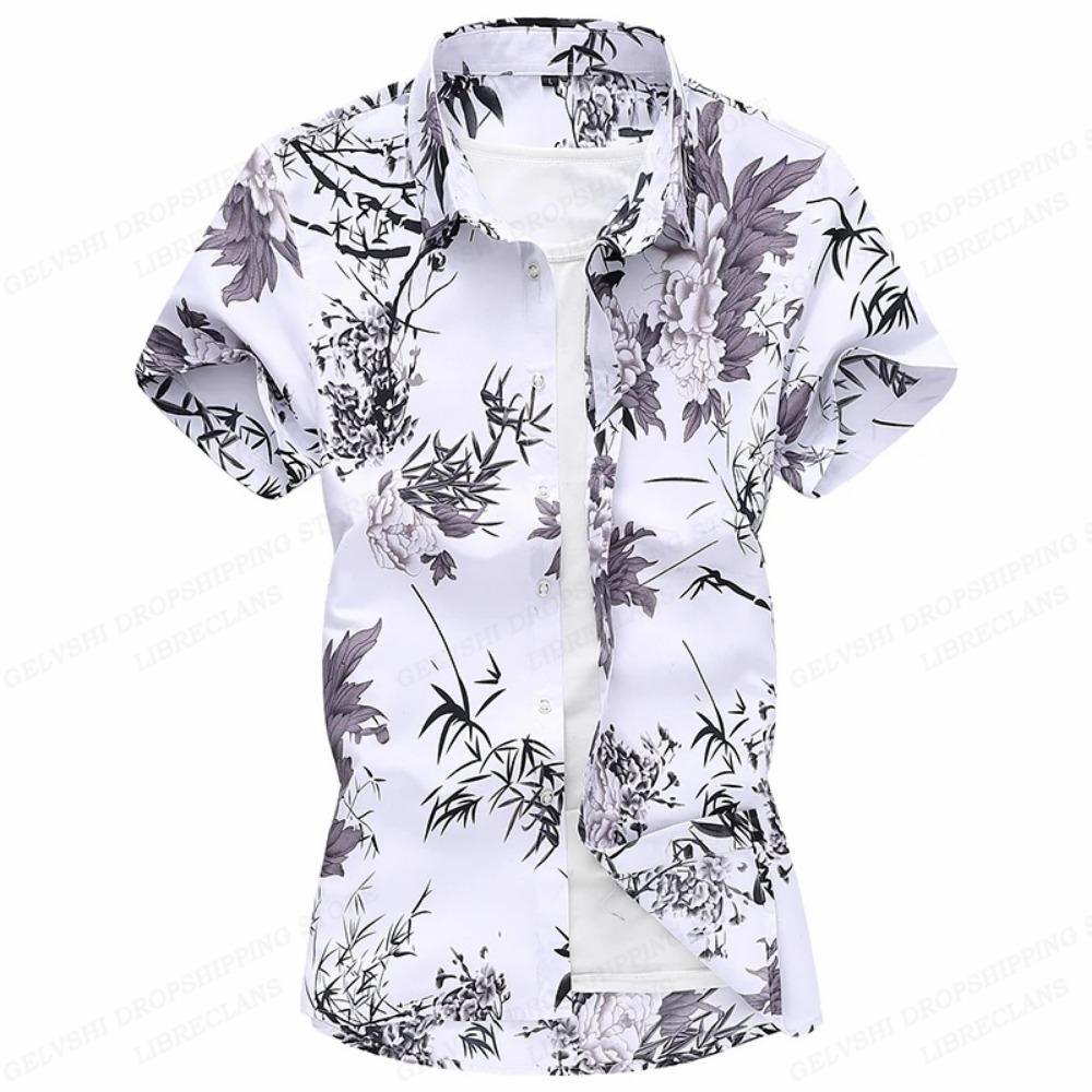 Camicie Hawaiane Floreali Estive Uomo Moda Camicia a Maniche Corte Camicetta a Fiori Collo Turn-Over Casual Revers Camisas Abbigliamento Uomo
