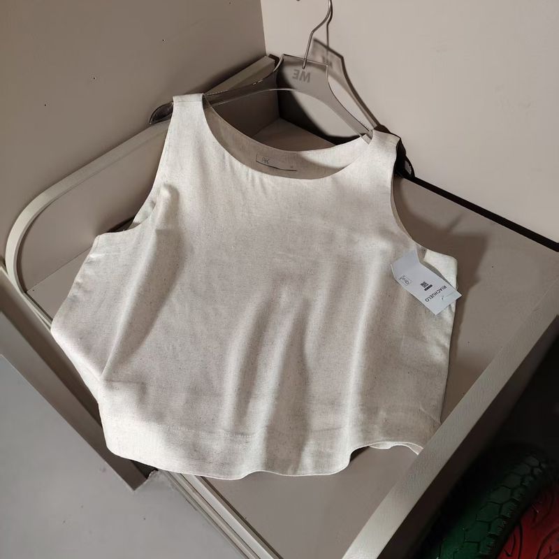 

Хлопково-льняная смесовая ткань Минималистичный летний свободный жилет Шорты можно сочетать Hemp apricot Tops G(L)