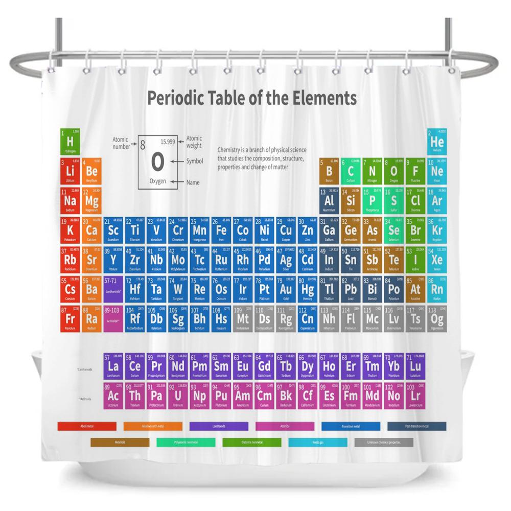 Hot New Periodic Table of Elements Bathroom Curtains Waterproof 3D Print Shower Curtain White Fabric Curtain for The Bath