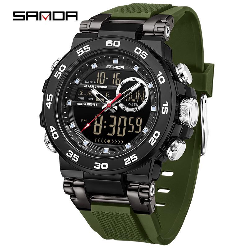 SANDA Men s Multifunctional Waterproof Sports Watch, Dual Display, Fashionable Casual Electronic Student Watch