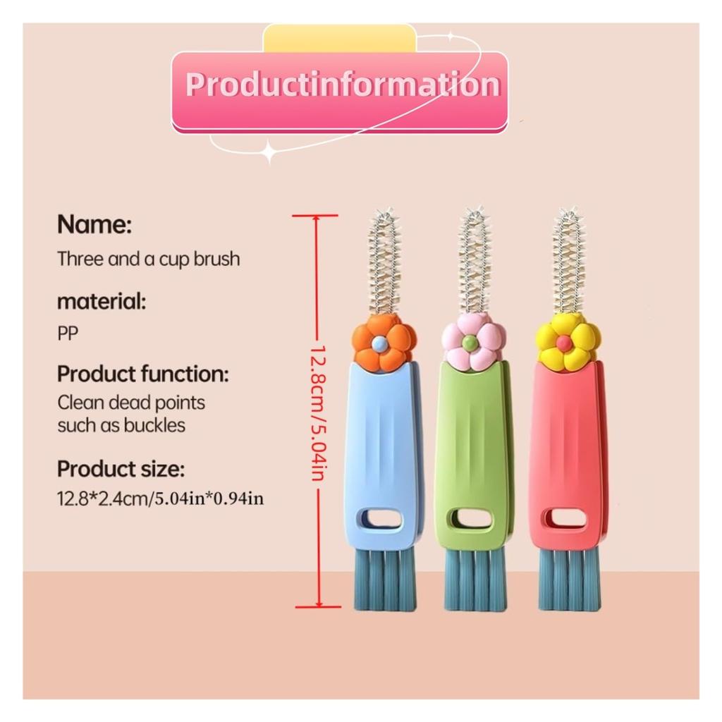 3 in 1 Tassen-Deckel Reinigungsbürste - Tragbare Spaltreinigungsbürste für Flaschendeckelspalt Niedliche Blume Multifunktionaler Reiniger