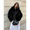 Women's Notched Collar Long Sleeve Cropped Faux Fur Jacket Loose Fit Elegant Style Fox Fur Coat