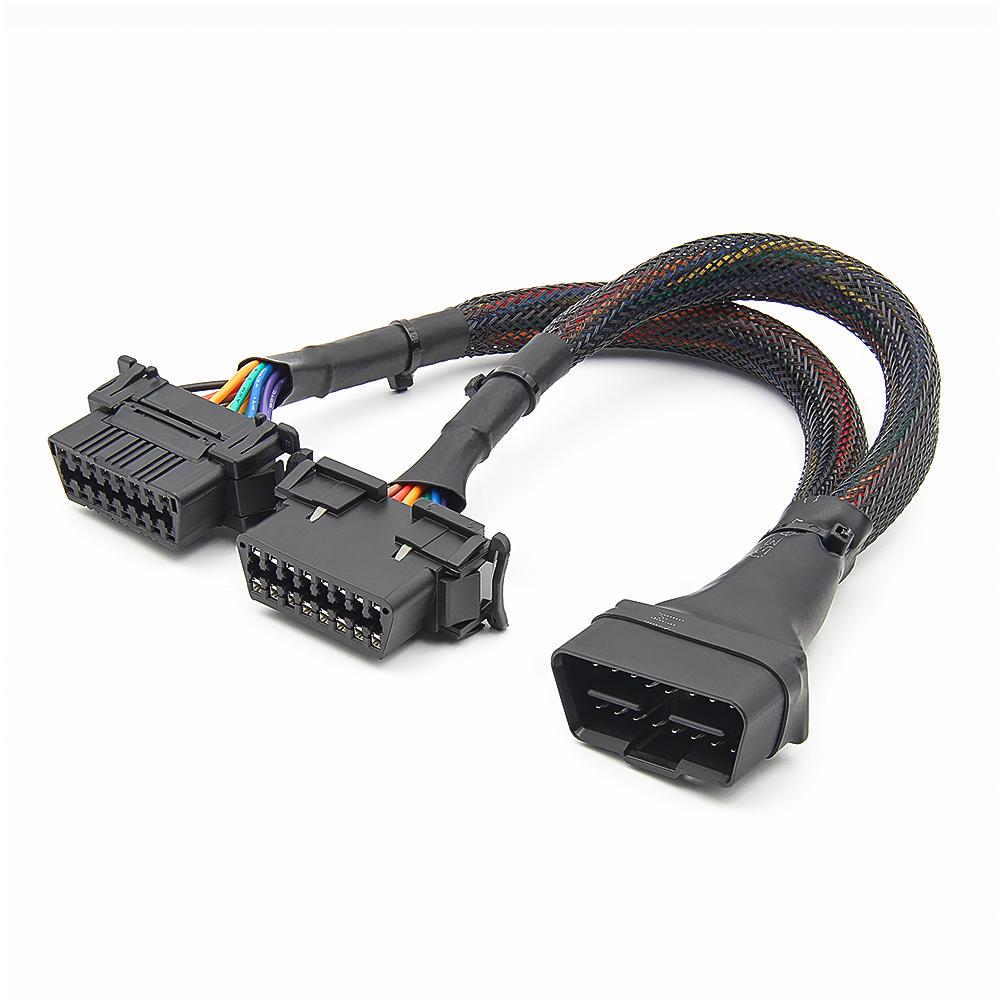 16pin OBD2 Male To Dual Female Converted Cable OBD 2 Y-Cable Car Diagnostic Auto Tool Connector