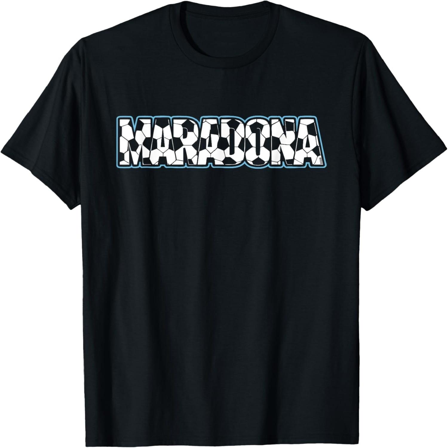 Diego Maradona Football Pattern Retro Soccer Typography T-Shirt S