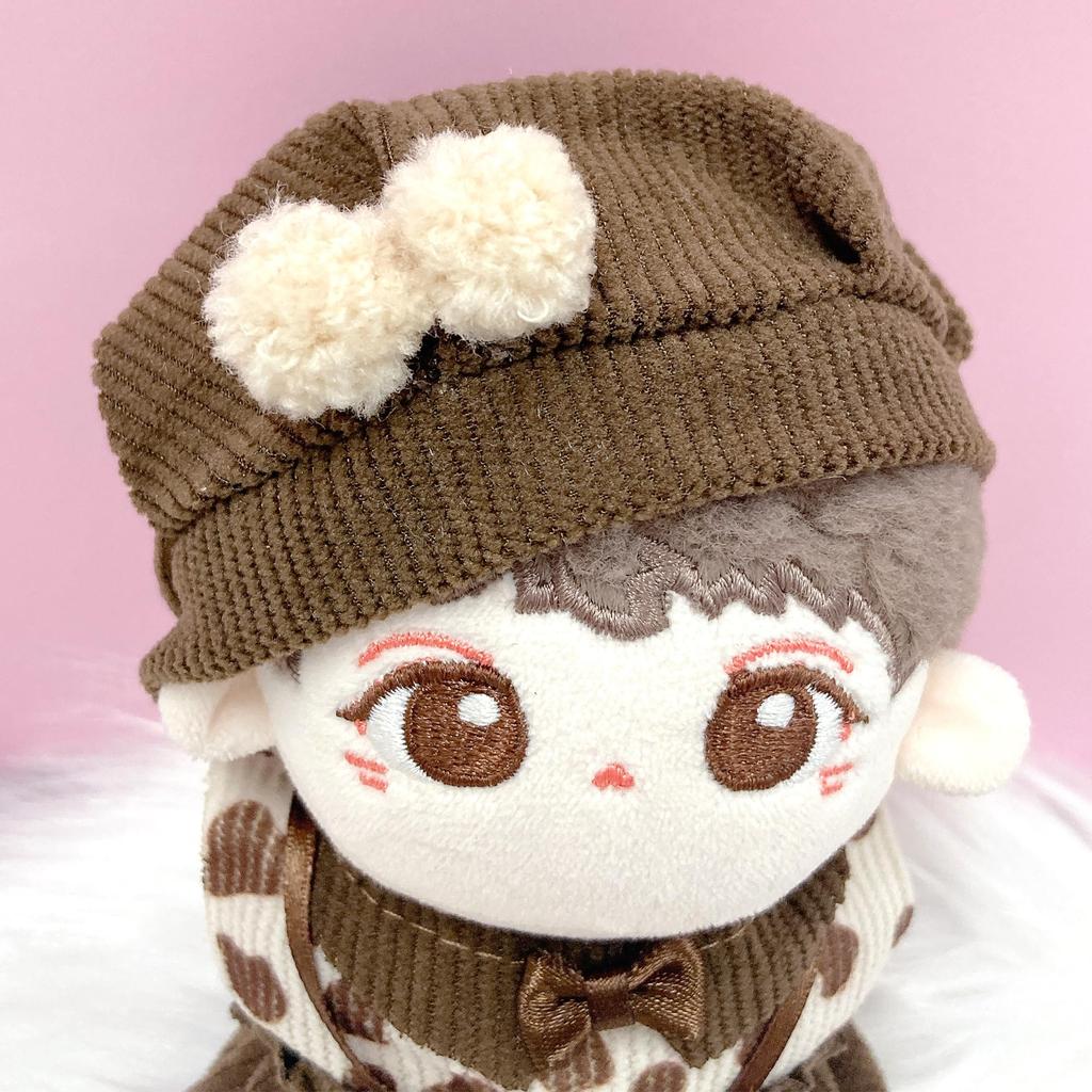 Pompom Brown Plush Clothes [Hat, Shirt, and Pants Set] for 10cm Plush Toy, Kigurumi Accessories, Otaku Activities, Doll Mascot, Kpopdoll Costume