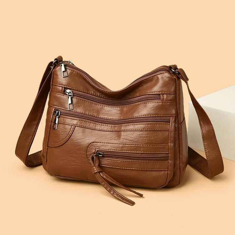 Large Capacity Women's Solid Color Shoulder Bag Multi-Layer Crossbody Bag Multi-Functional Mother Bag