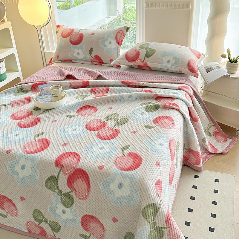 Herbst/Winter Milchsamt Bedrucktes Einzelbett-Tagesdecke- & Kissenbezug-Set mit Matratzen-Staubschutz