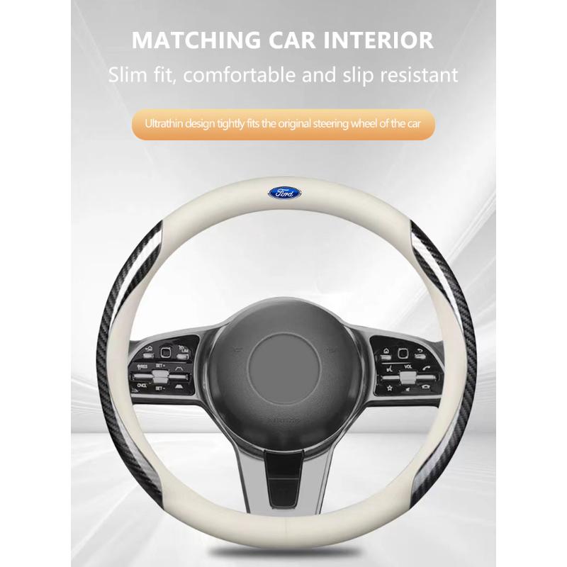1 st Läder Kolfiber Bil Rattkåpa Biltillbehör För Ford Focus Mondeo MK1 MK2 MK4 MK3 ST Line Kugo Transit Escape Fusion Explorer