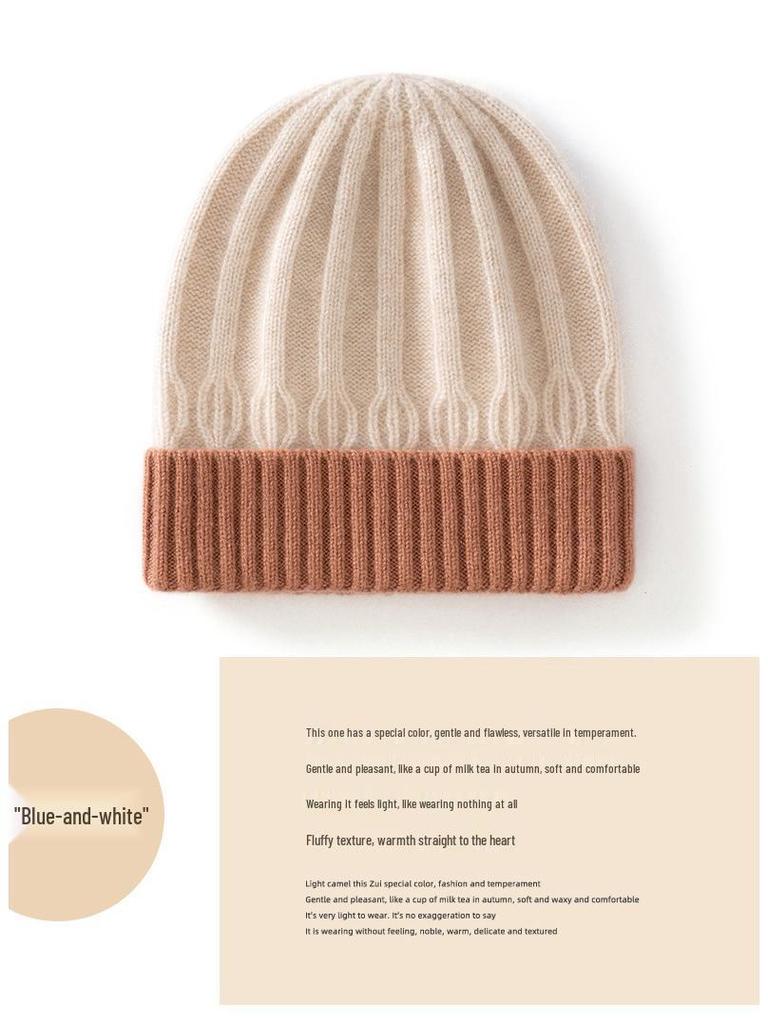 2025 Autumn/Winter Children's Cashmere Color Block Knit Beanie - Fashionable and Versatile Headwear
