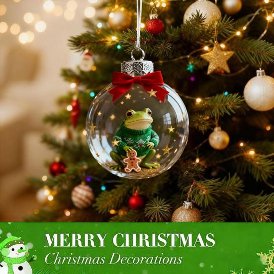 Yousheng Frog Christmas Ornament Clear Plastic Xmas Hanging Ball with 3D Frog Ornament Holiday Keepsake Gift for Lovers Collectors