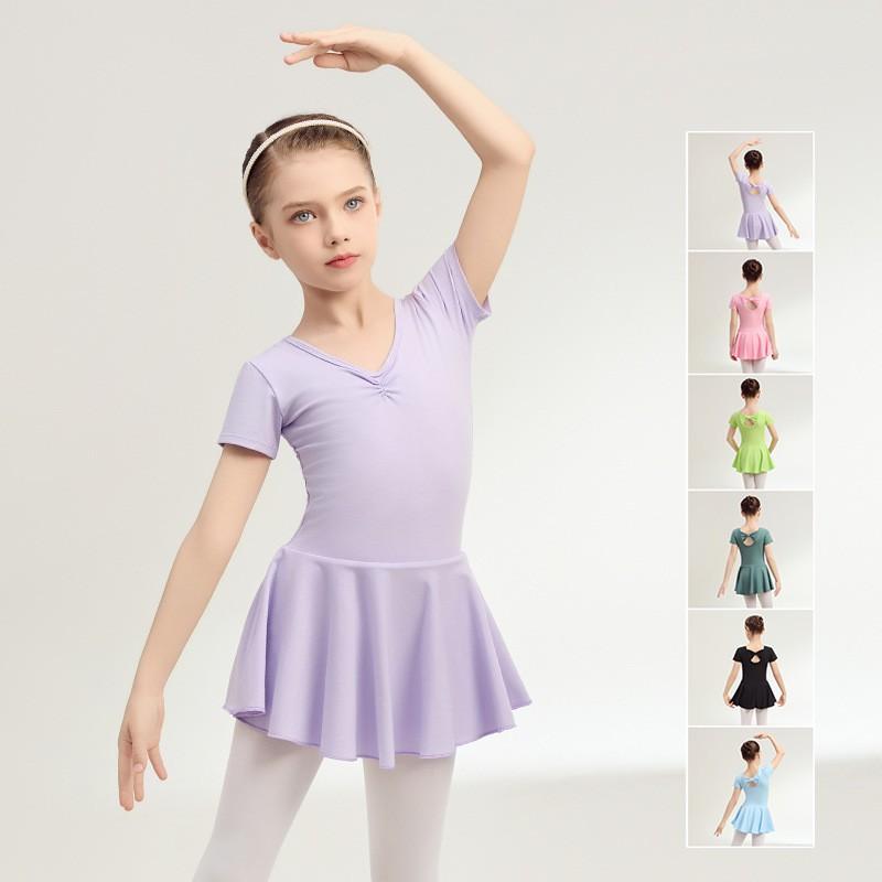Abbigliamento Cotone Bambina Pratica Danza Ragazze Viola Manica Corta Costume Balletto Cinese