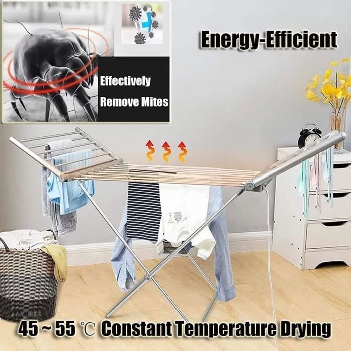 Séchoir sur Pied Etendoir À Linge Electrique Chauffant D'intérieur Sèche-Linge Pliant 20 Bars Winged Séchoir À Linge Pliable A580