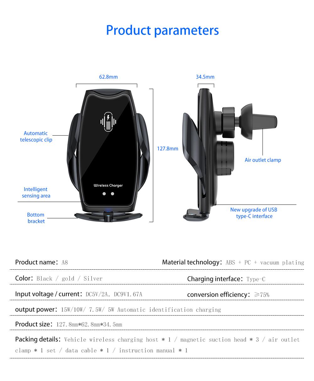 New OEM Car Holder 15W Wireless Charging Air Vent Auto Sensor Car Phone Mount Universal Mobile Phone Stand in Car